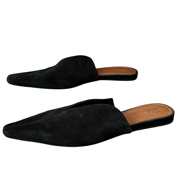 Asos Landing Mules Womens 7 Black Suede Slip On Flats Pointy Comfort Shoes - Picture 2 of 13